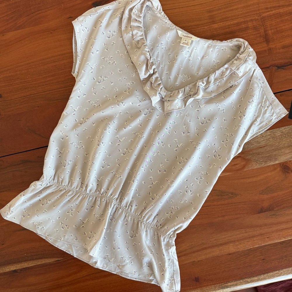 Sundance Cream Floral silk Ruffled Blouse